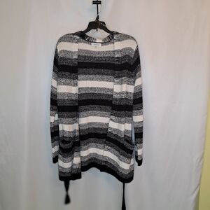 Calvin Klein Monochrome Black Cream Striped Cardigan Womens Size Med #62